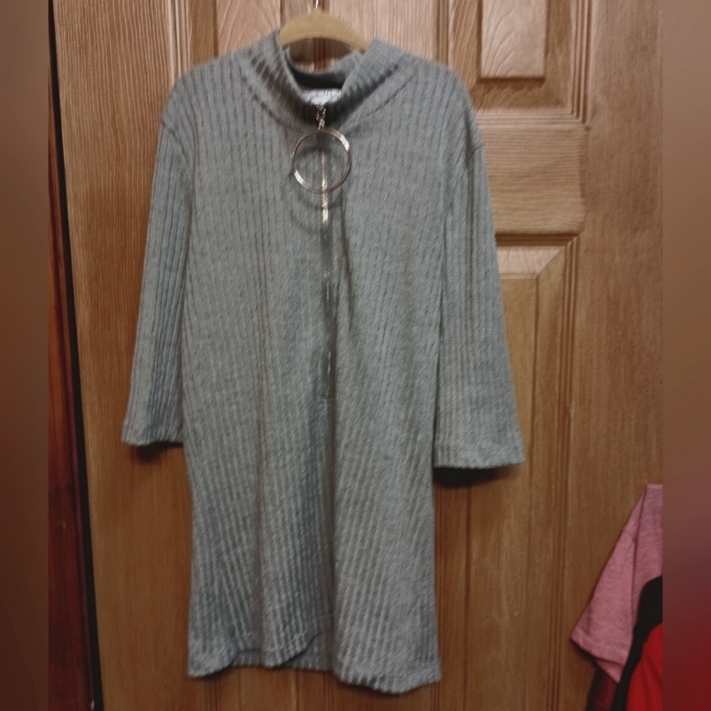 In Control Clothing Small Grey long sleeve zip up mini sweater dress